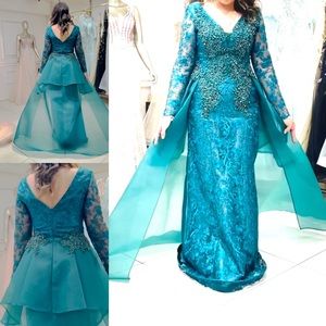 Evening Gown- Green Long sleeve Dress
